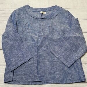 Lina Tomei Italian Linen Top Blue 3/4 Sleeve Blouse Top Size Large